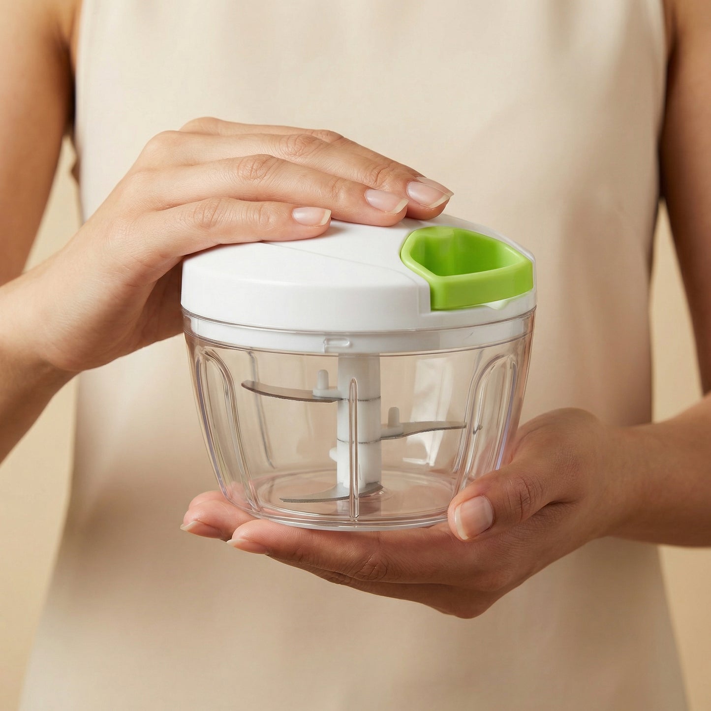 Manual Vegetable Chopper with Pull Handle – Easy Spin Onion Cutter, Compact Kitchen Food Chopper | Oveedee Home