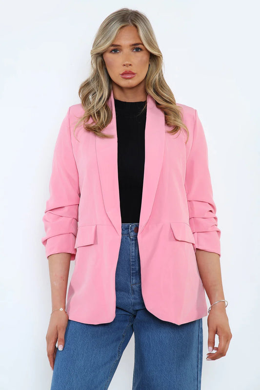 Baby Pink Tailored Blazer for Women – One Size (UK 10–16) Elegant Smart Casual Longline Jacket | Feminine Power Style