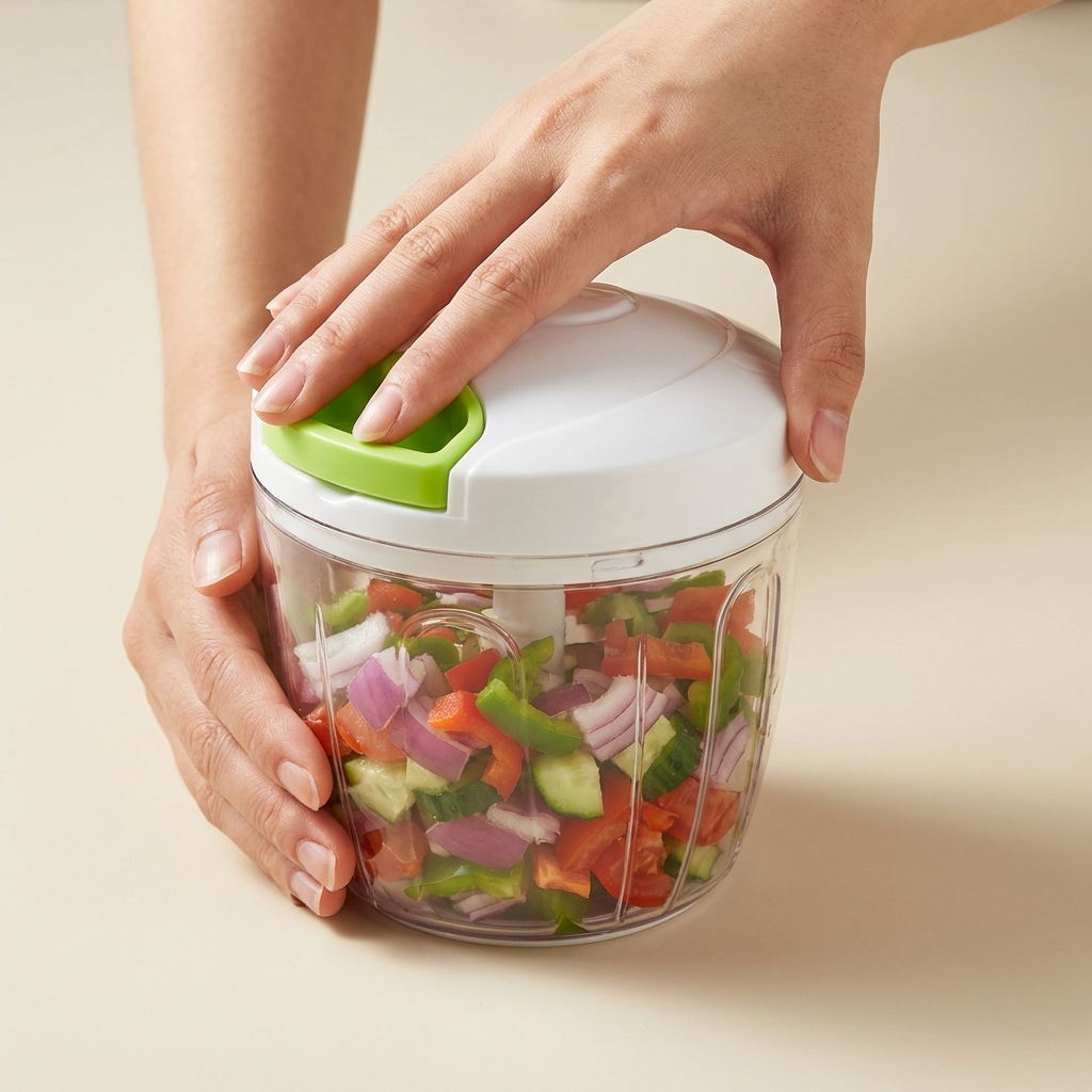 Manual Vegetable Chopper with Pull Handle – Easy Spin Onion Cutter, Compact Kitchen Food Chopper | Oveedee Home